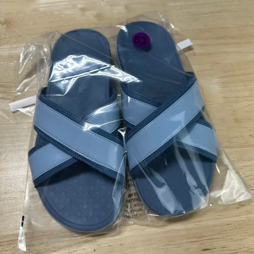 Vionic Merced Women's Cross Strap Slide Orthotic Sandals Blue Size 8 EUC